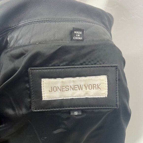 Vintage Jones New York Leather Button down Blazer Jacket Black Size S pockets - Picture 8 of 11